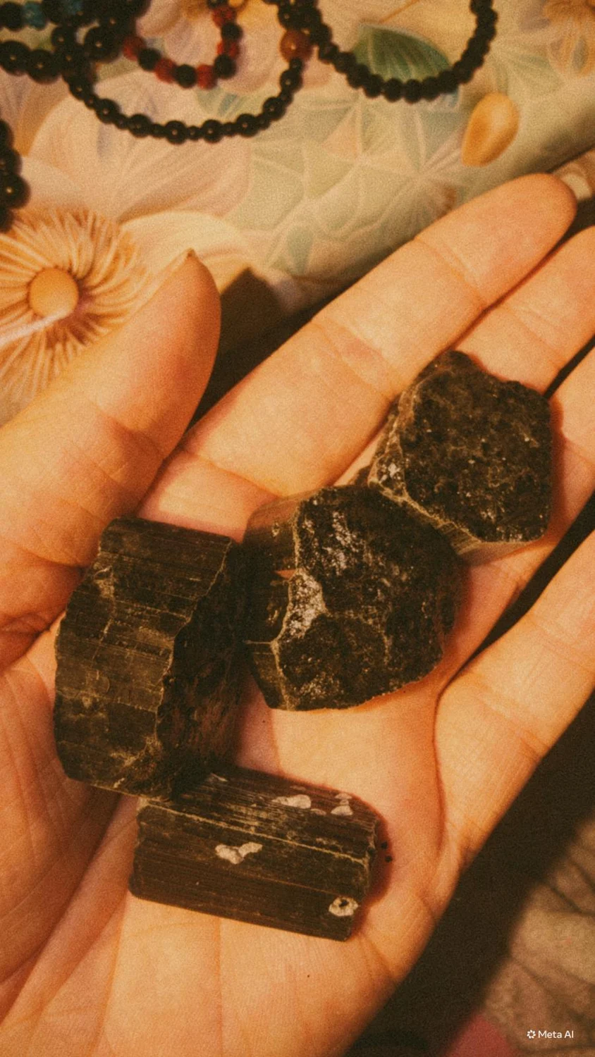 Dark stones held in a hand